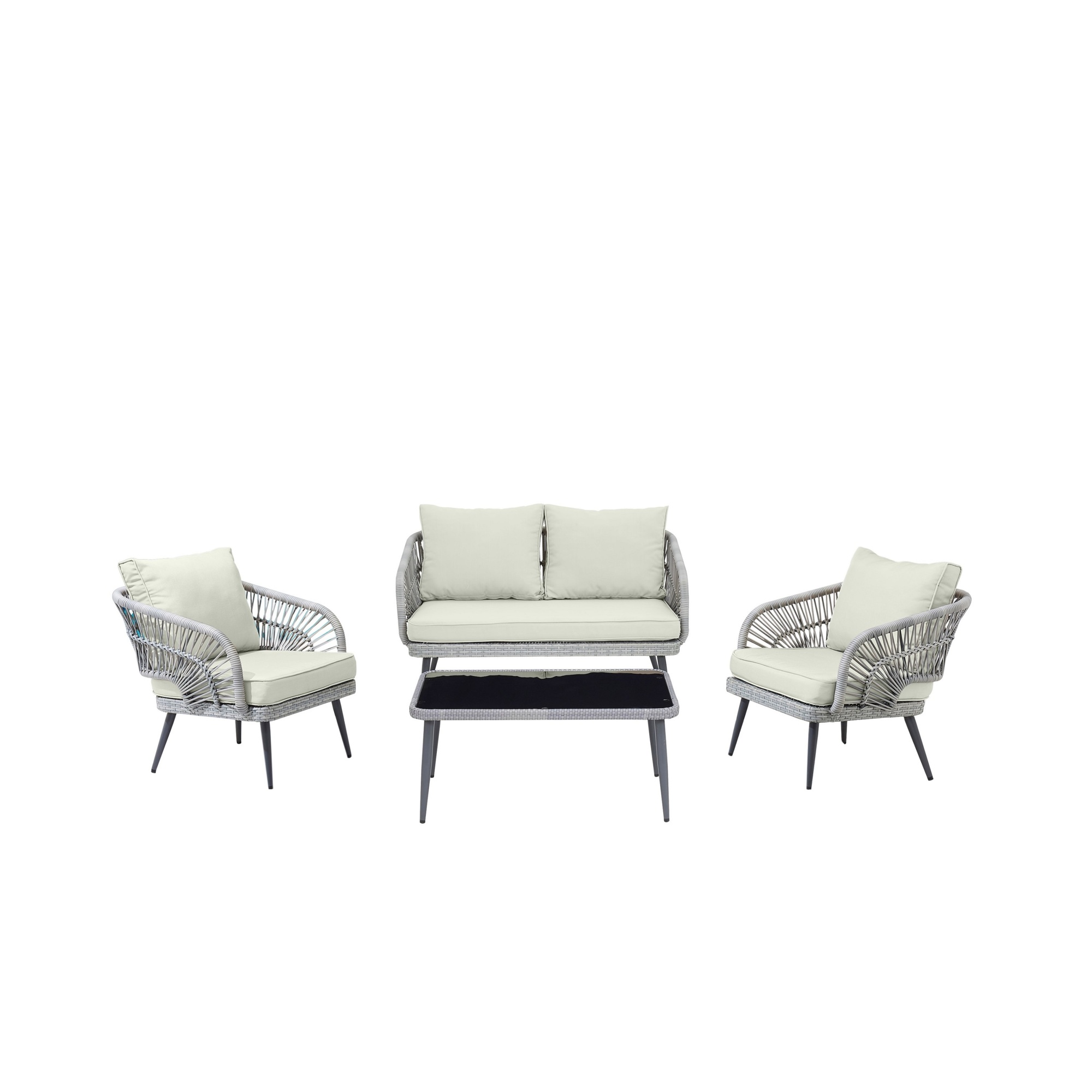 Manhattan Comfort, Riviera Rope 4Pc 4 Seater Patio Conv Set Cream, Pieces (qty.) 4 Primary Color Cream, Seating Capacity 4 Model# OD-CV016